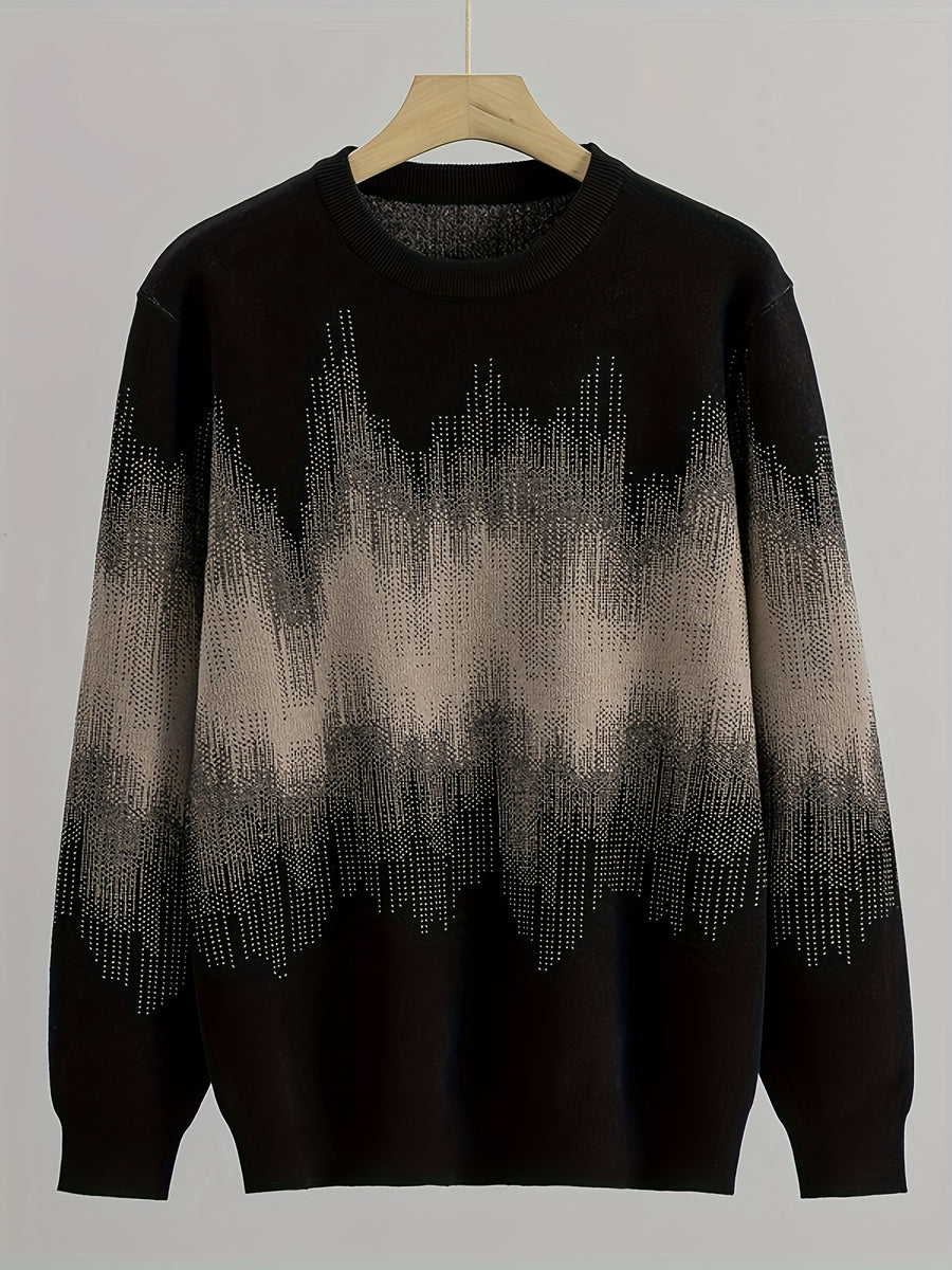 Men's Gradient Jacquard Sweater, Autumn/Winter Versatile Casual Knit Pullover - Black