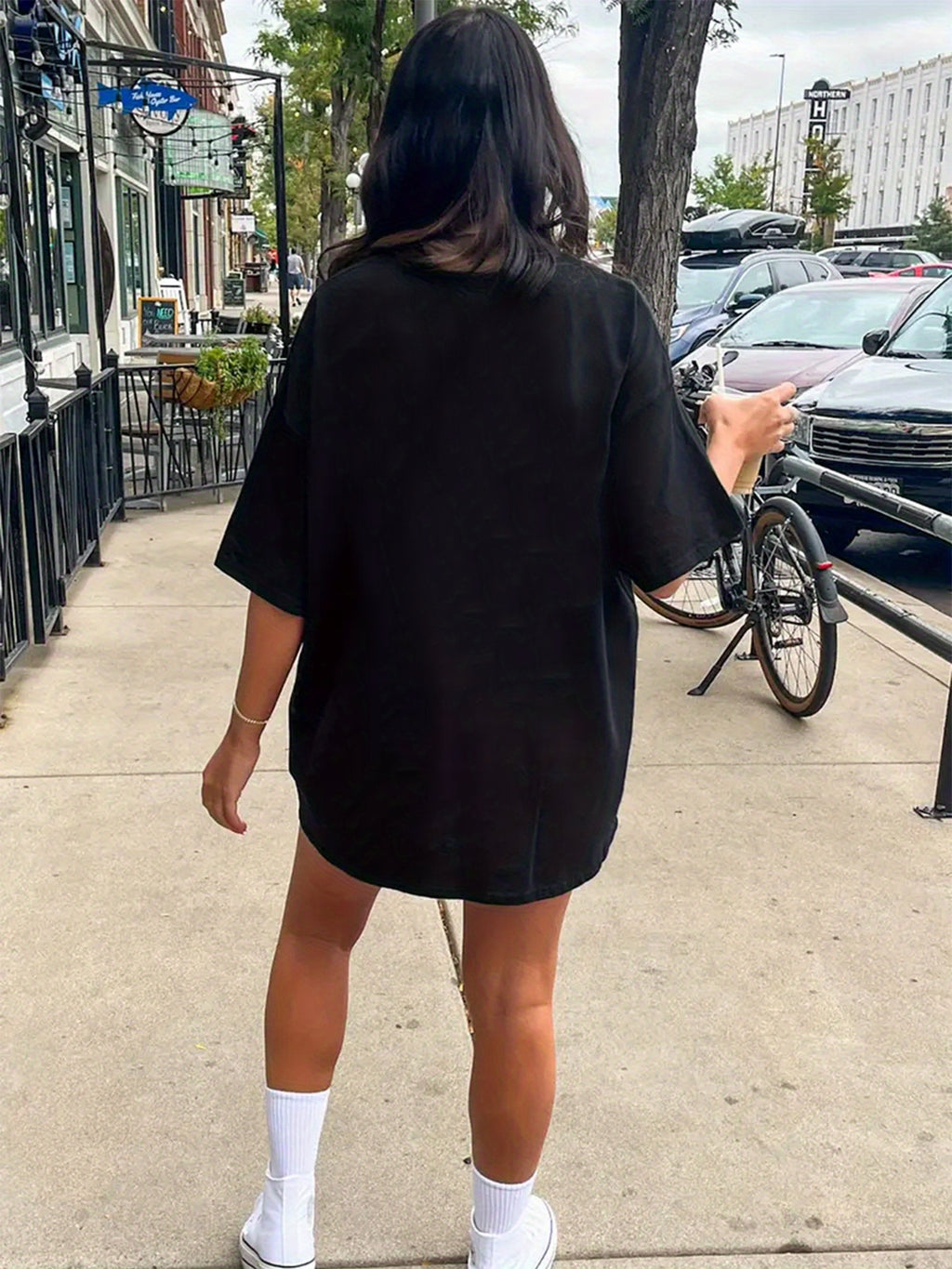 Women's Everyday Casual T-Shirt Dress - Non-Transparent Stretchy Minimalist outfit, Machine Washable Longline Dress for Everyday & Formal Wear - All-Season Women's Clothing, Comfortable Fashion, Easy Care Material, Versatile Outfit, Trendy Fashion - Black