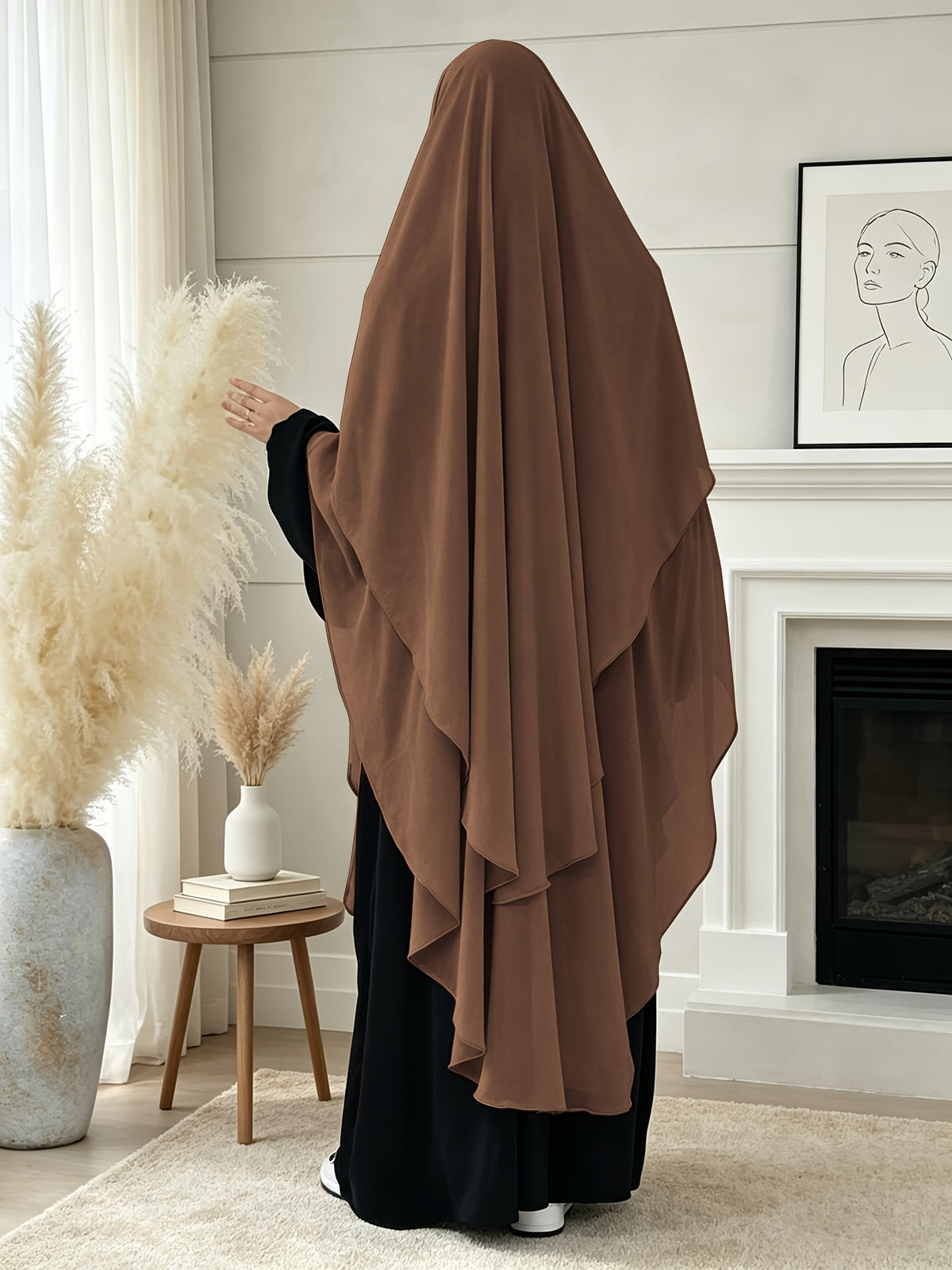 1pc High-Quality Pearl Chiffon Double-Layer Design Breathable And Private Kimmar Scarf Matching Any Abaya Women'S Daily Wear Prayer Use All Seasons - Khaki