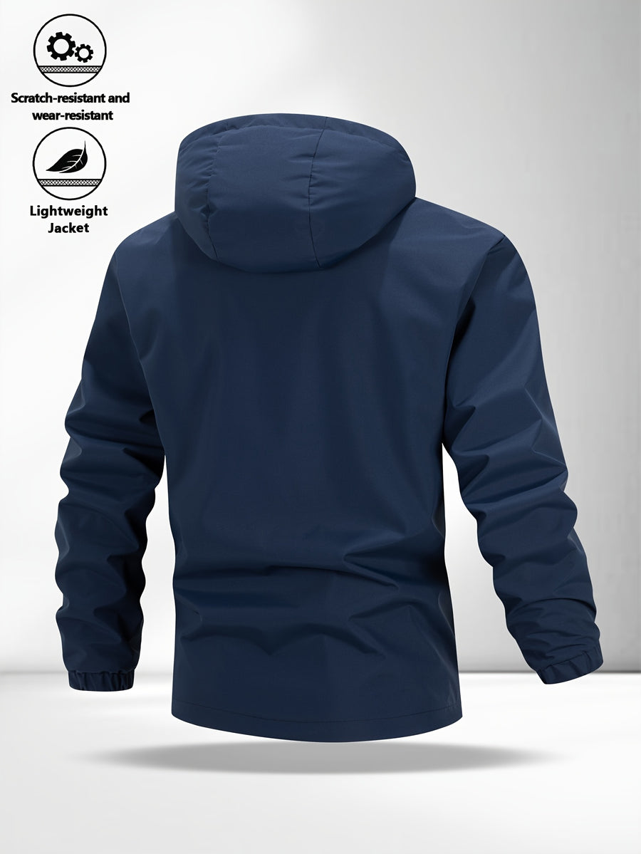 Men'S Multi-Color Racing Style Reflective Stripe Hooded Jacket, And Wear-Resistant Fabric, Multi-Pocket Design, Street Techwear Style, Casual Outing And Commute - Dark Blue