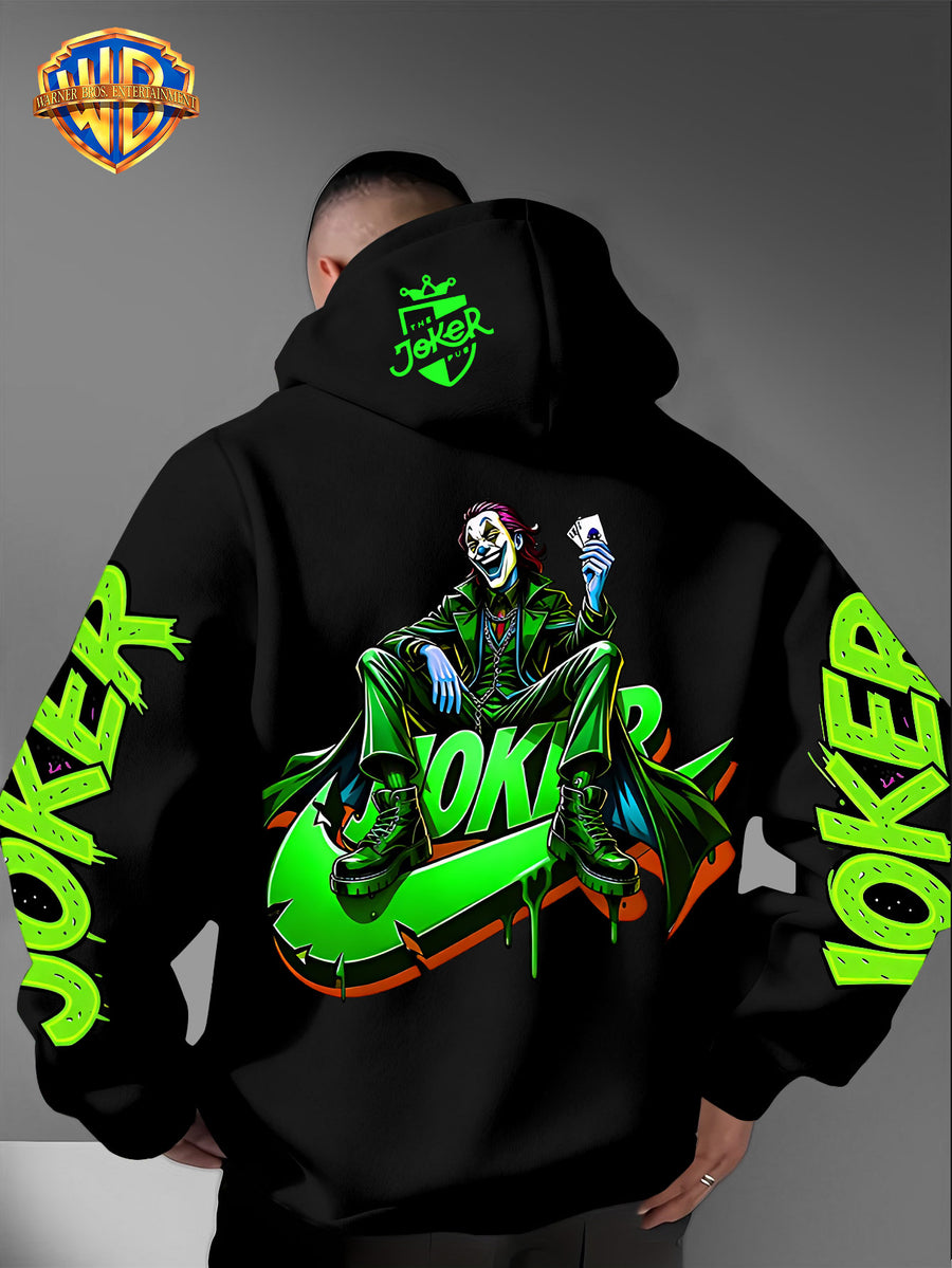 Warner Bros. American Trendy and Cool Hook, Hisley Jay Joker, JOKER Splashed Ink Graffiti Print Hooded Sweatshirt, with Adjustable Drawstring, Comfortable and Warm, Fashionable and Versatile Men's Casual Sweatshirt - Black