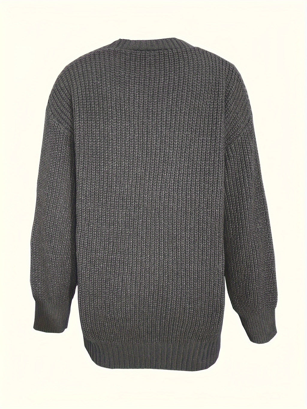 Casual V-Neck Single-Button Sweater Women'S Fall Winter Outerwear Top - Grey