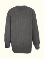 Casual V-Neck Single-Button Sweater Women'S Fall Winter Outerwear Top - Grey