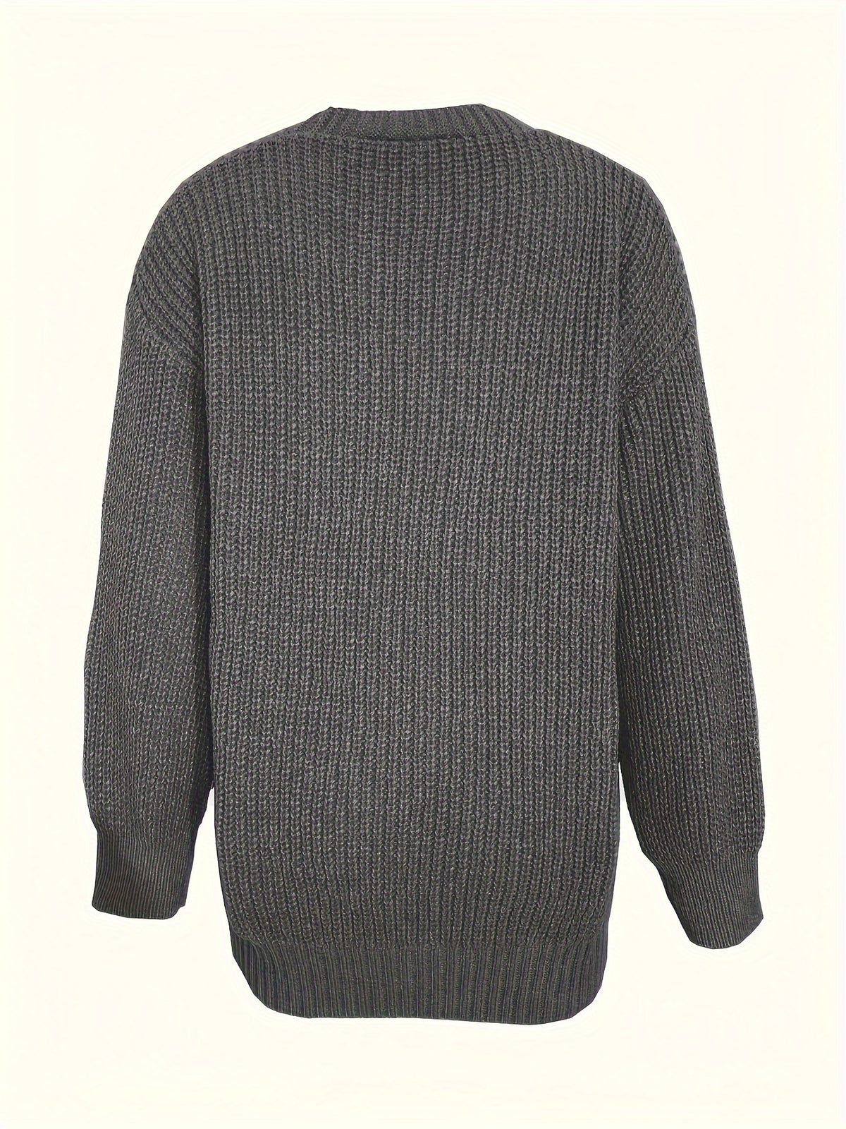 Casual V-Neck Single-Button Sweater Women'S Fall Winter Outerwear Top - Grey