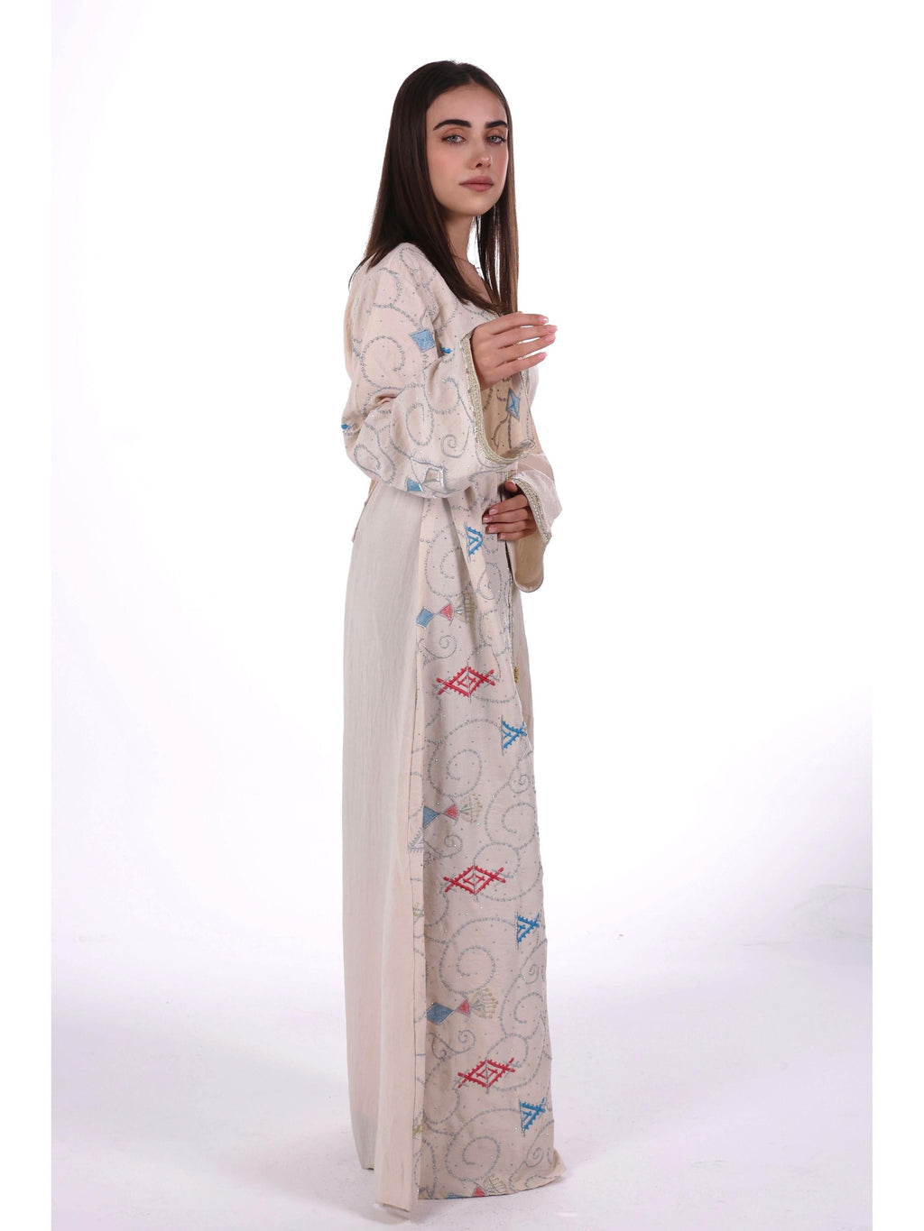 Middle East Women's New Traditional Style Dress Kaftan Robe Jalabiya Festival Evening Gown Abayas Suitable for Holiday Party Wear Women's Evening Dress, Casual Dress with belt - Beige