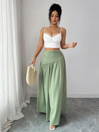 Women'S Casual Pleated Solid Color Skirt, Romantic Holiday Style, Elegant Design, Versatile Fashion, Ideal Choice for Women in Back-To- Season, Spring And Summer - Green