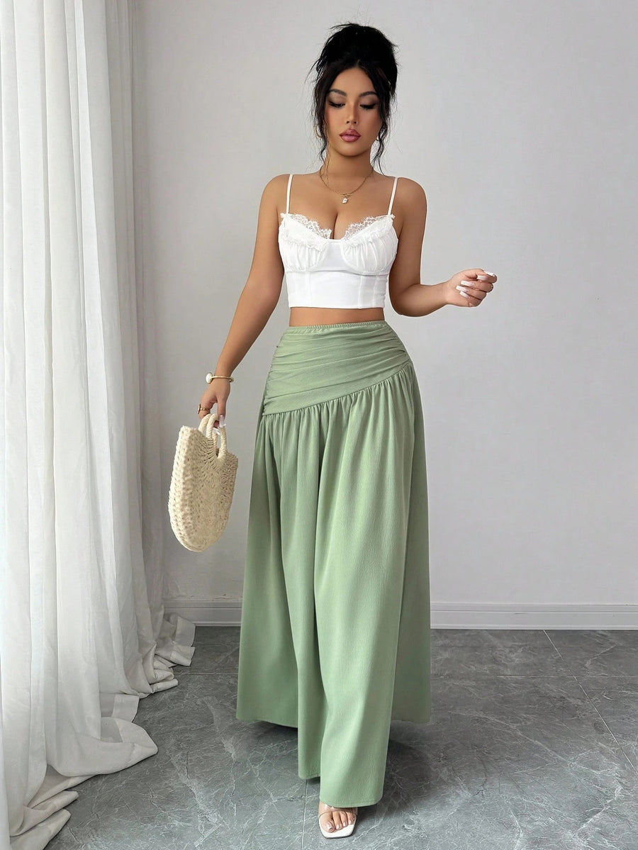 Women'S Casual Pleated Solid Color Skirt, Romantic Holiday Style, Elegant Design, Versatile Fashion, Ideal Choice for Women in Back-To- Season, Spring And Summer - Green