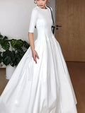 Elegant French Style Maxi Dress with Smock Waist & Ruffle Hem - -Length Party Wedding Guest Gown, Machine Washable Spring Summer Fall Formal Evening Dress - Ivory White