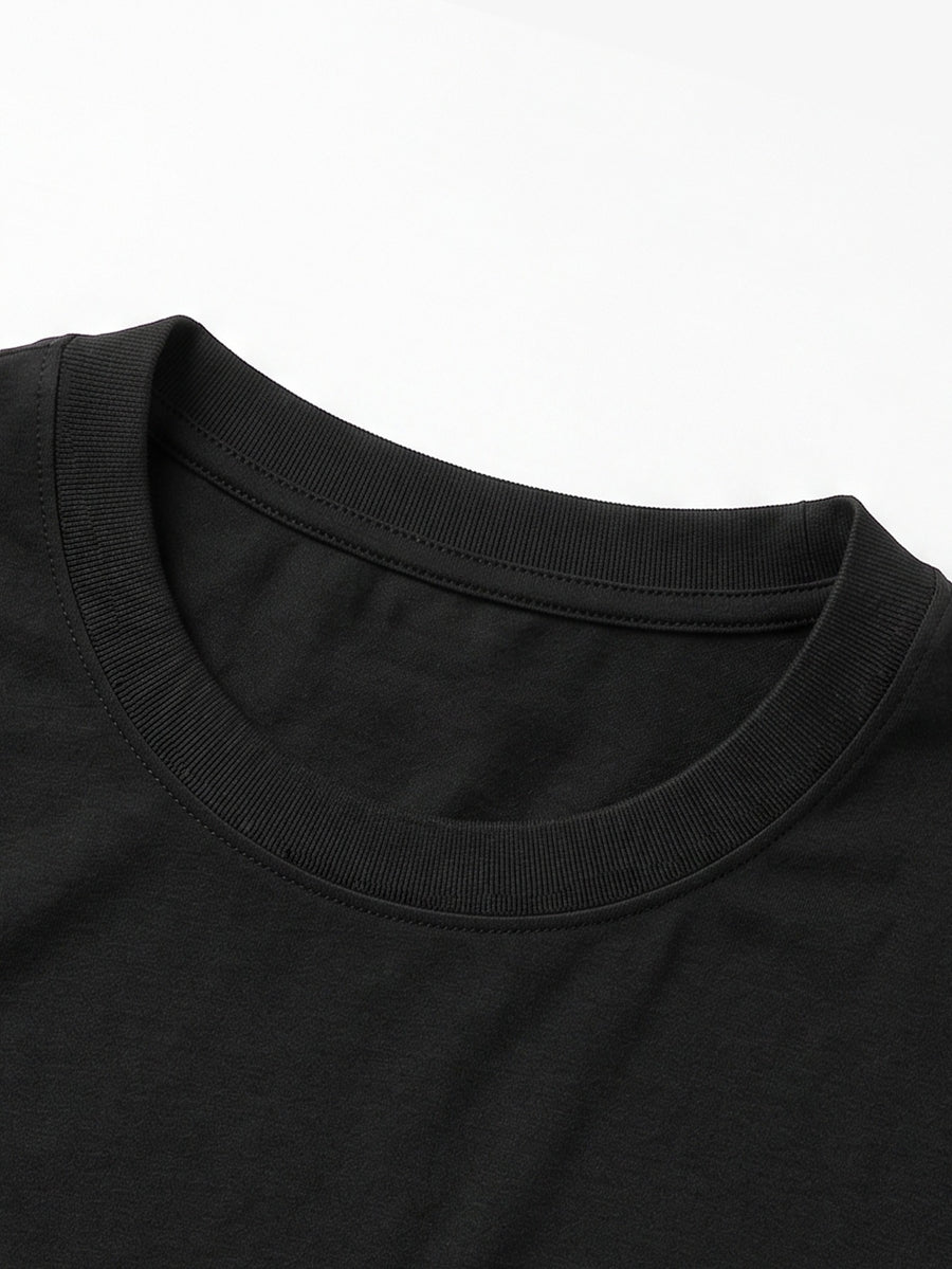 100% Cotton Men's T-Shirt, Spring Long Sleeve Thin Top, Trendy, Fashionable, Simple, Casual, Versatile, Suitable for Commuting and Daily Wear, Geometric Line Pattern, Stylish, Elegant, , and Fun - Black