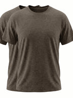 2pcs Round Neck Base Short Sleeve Top, Stretch Fabric Men'S Shirt, Western Summer Season Soft Fabric T-Shirt, Home Wear, Men'S Casual Top, Base Layer, Multi-Scene, Suitable for Various Styles, Travel, Business, Golf, Countryside Travel, Knit - Black Coffee