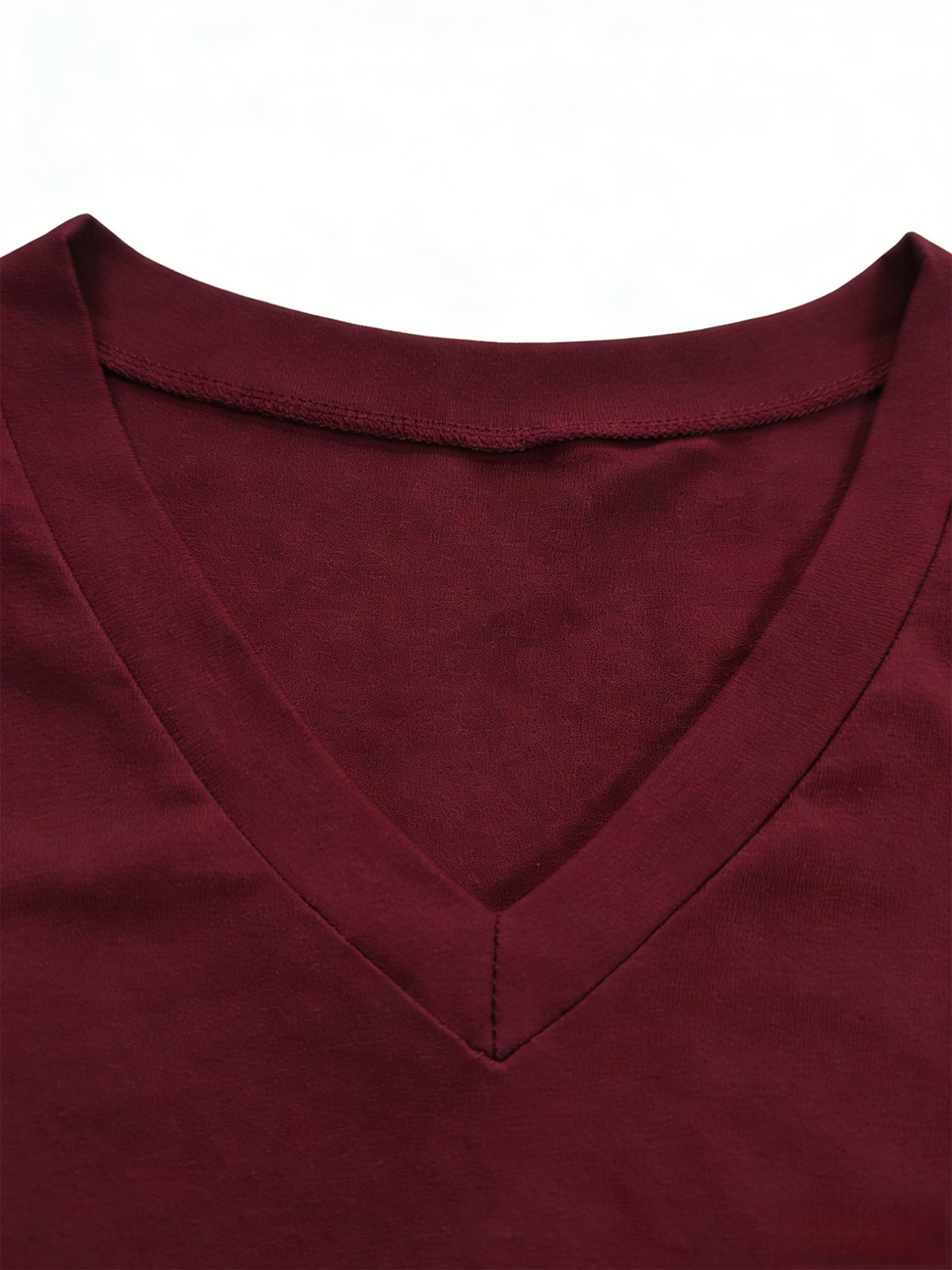 Women S Fashion V Neck Tee Featuring Relaxed Drop Shoulders - Burgundy