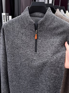 1pc Du Jing Lan OBM Men's Half-Zip Sweater - Solid Color Ribbed Knit Pullover with Stand Collar, Half-Zip Front Suitable for Layering, Business Casual & Outdoor Wear, Long Sleeve for Golf, Basketball, Daily Layering ( Autumn/Winter New Arrival) - Dark Gray
