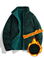 Women's Spring Casual Jacket, Thickened Shaggy Warm Printed Reversible Coral Sweatshirt, Double-Sided Outerwear - Emerald Green