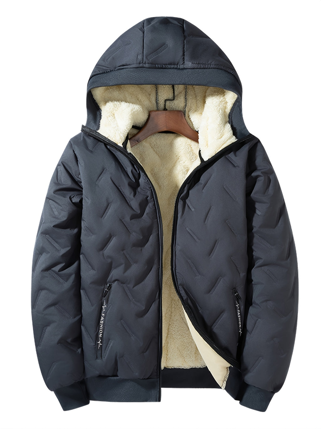 Pearson OBM Men's -Lined Hooded Jacket, Autumn/Winter Padded Coat, Fashionable and Warm Hooded Padded Coat, Warm Cardigan Jacket, Casual Sportswear Top, Trendy Men's Hooded Jacket - Grey