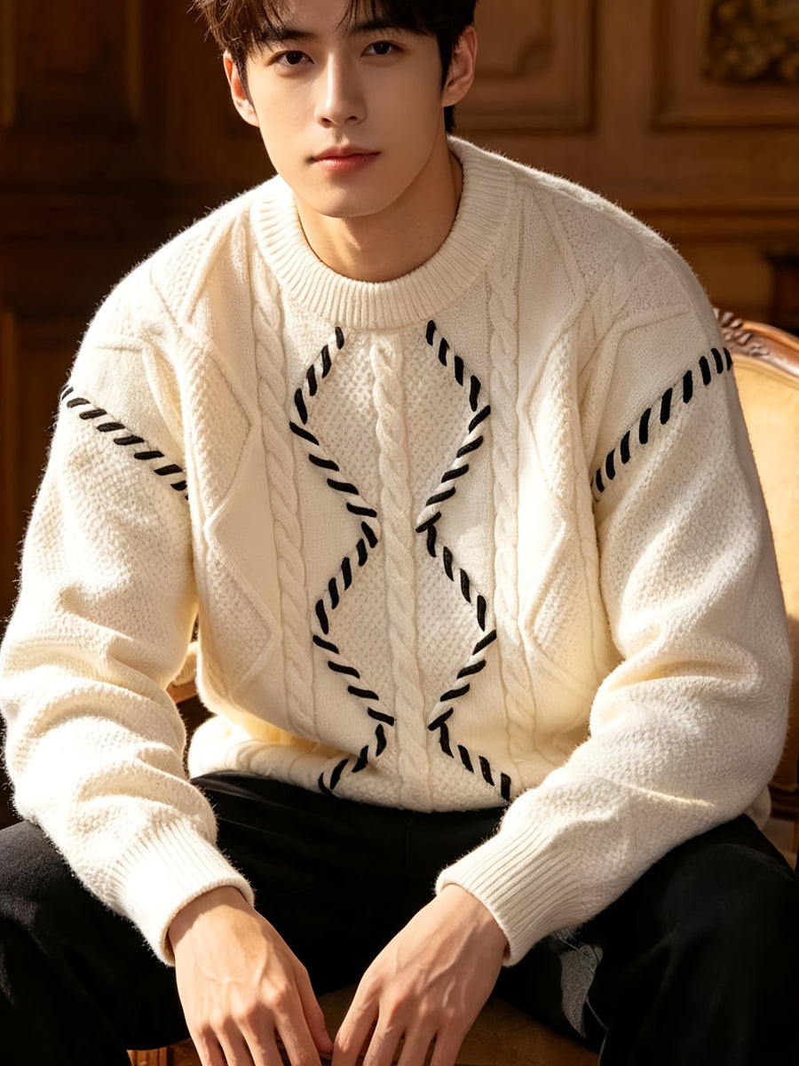 Men'S Fashion Sweater Men'S Knit Pullover Top Easy Casual All-Match Winter - 10719-WE24631 White