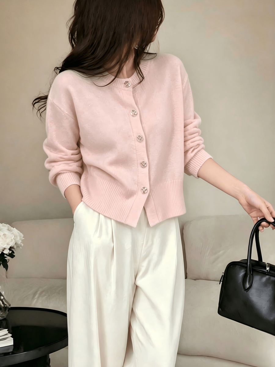 Cozy Women's Cardigan with Floral Button Accents, Soft Stylish Cardigan for Casual Daily Wear - pink