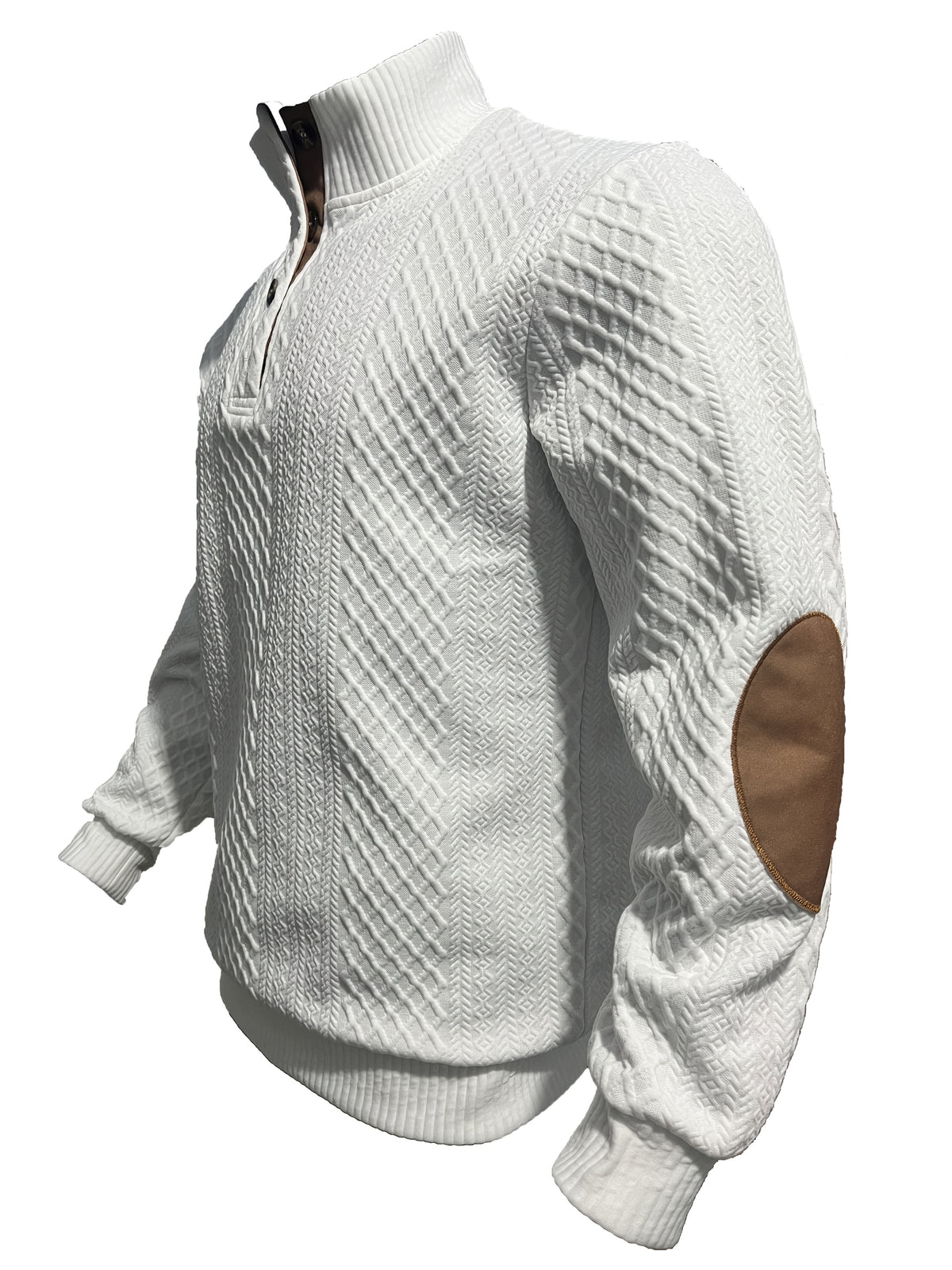 MILANO Italian Stand Collar Men'S Sweater Autumn Winter Jacquard Diamond Check Business Casual Half-Button Pullover, Knit - White