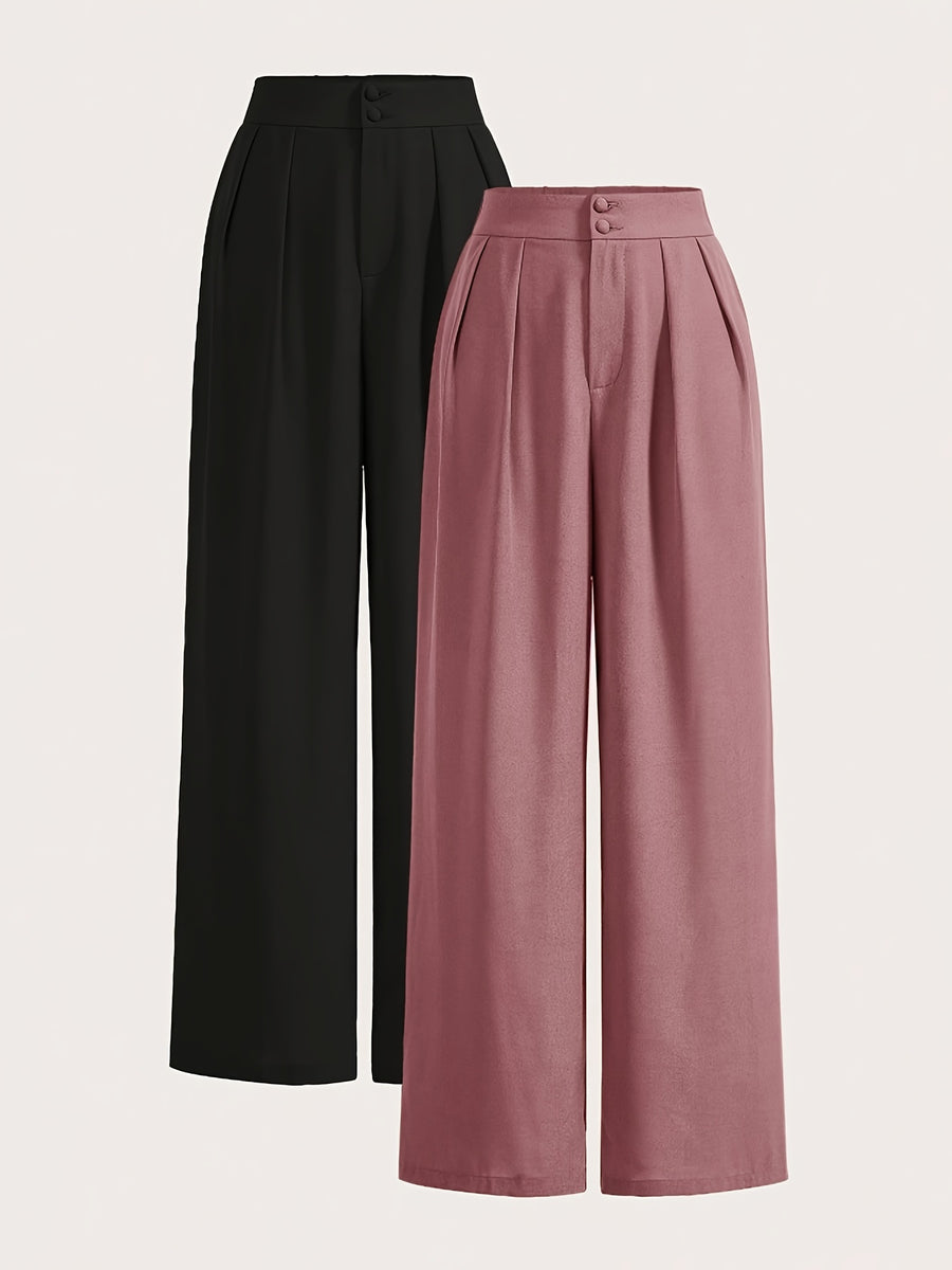 High-Waisted Wide-Leg Pants Two-Piece Set - Rose Brown+black