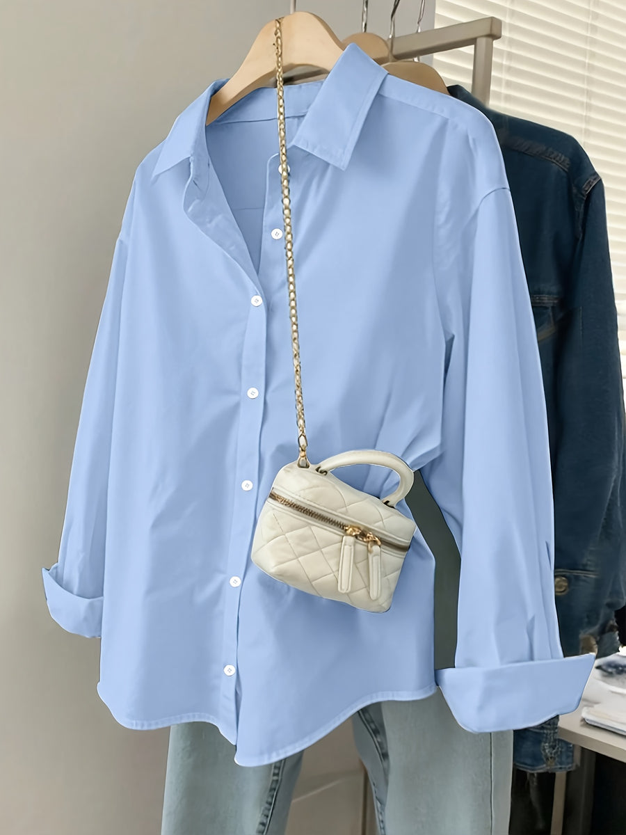 Solid Color Long Sleeve French Shirt for Women New Arrival - Light Blue