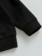 Women'S Fashion Wavy Trim Color-Block Hoodie, Women'S Fall Winter Premium Trendy Street Style Youthful Fleece Color-Block Hoodie, Casual Top, Casual Versatile Hoodie, Jacket, Pullover Shirt, Sweatshirt, Elegant - Black