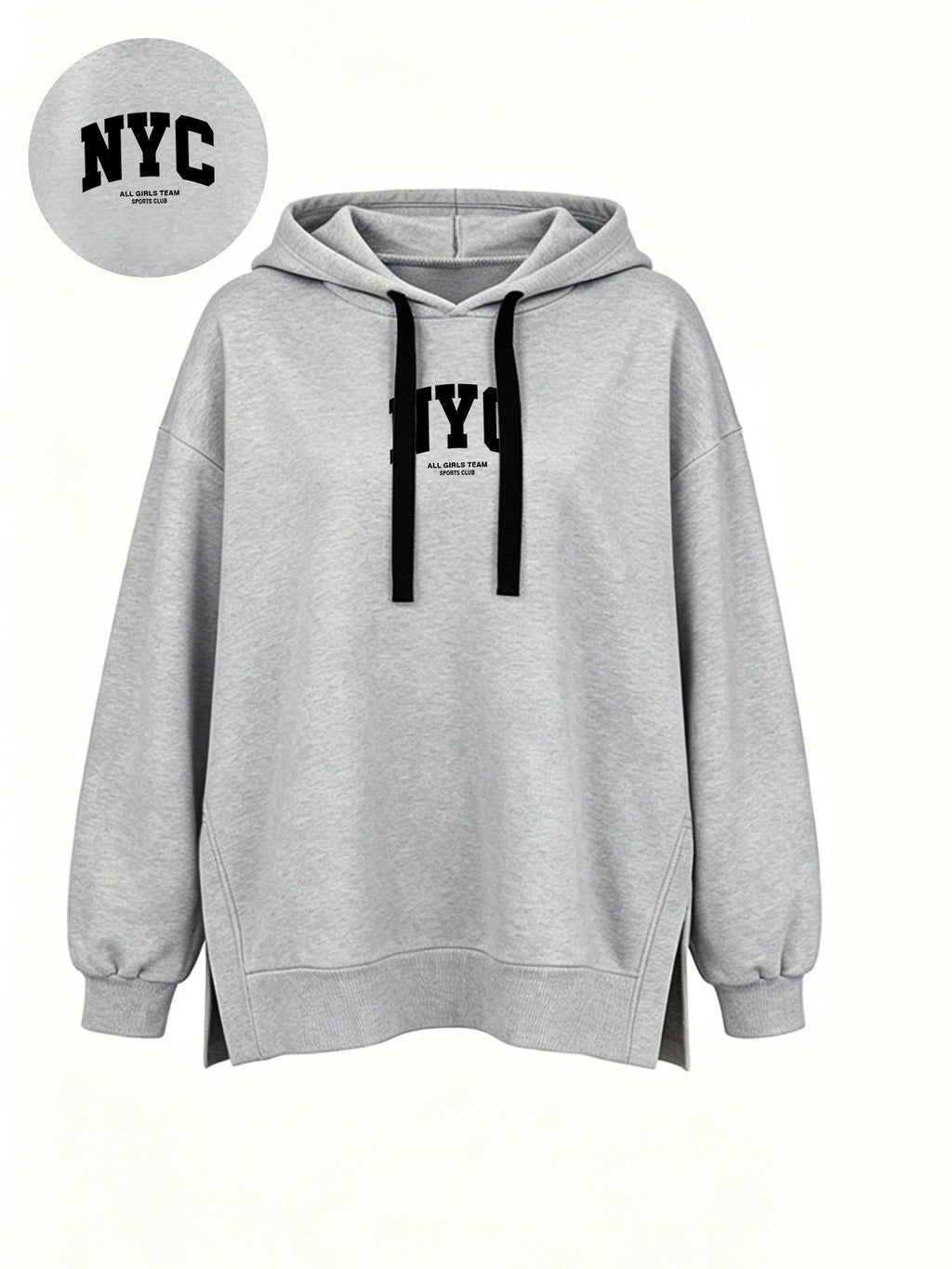 Women' S Fashion Hooded Sweatshirt for Autumn and Winter- Pattern Print Design, Side Slit Design, Hooded Sweatshirt - Light Grey