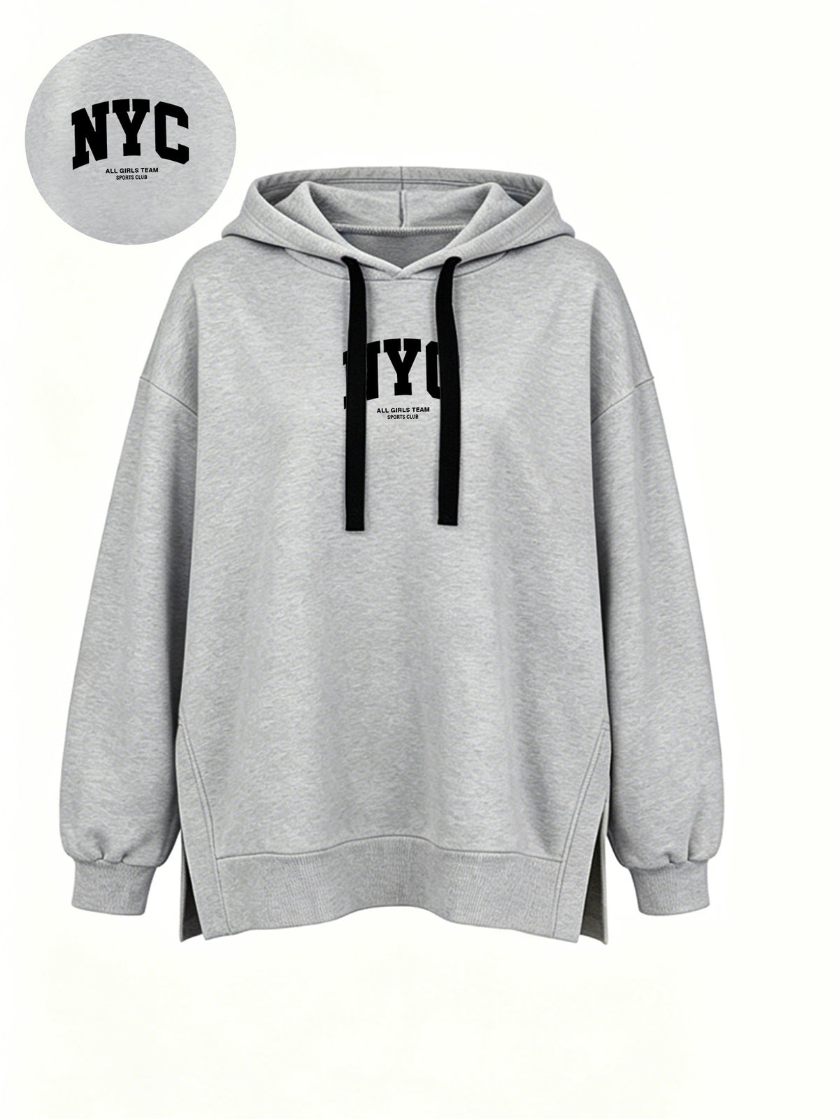 Women' S Fashion Hooded Sweatshirt for Autumn and Winter- Pattern Print Design, Side Slit Design, Hooded Sweatshirt - Light Grey