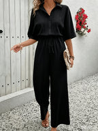 Women'S Shirt New Loose Jumpsuit, Spring Summer Autumn - New White Jumpsuit for Women, Waist-Cinching Wide-Leg Jumpsuit Design. All-Season Casual Lapel Jumpsuit, Suitable for Vacation, Leisure, Versatile Multi-Occasion Shirt for Women - Black