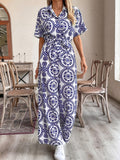 Elegant Special Edition Spring/Summer Fashion Design Ethnic Vintage Style Printed Long Jumpsuit Romper - Blue