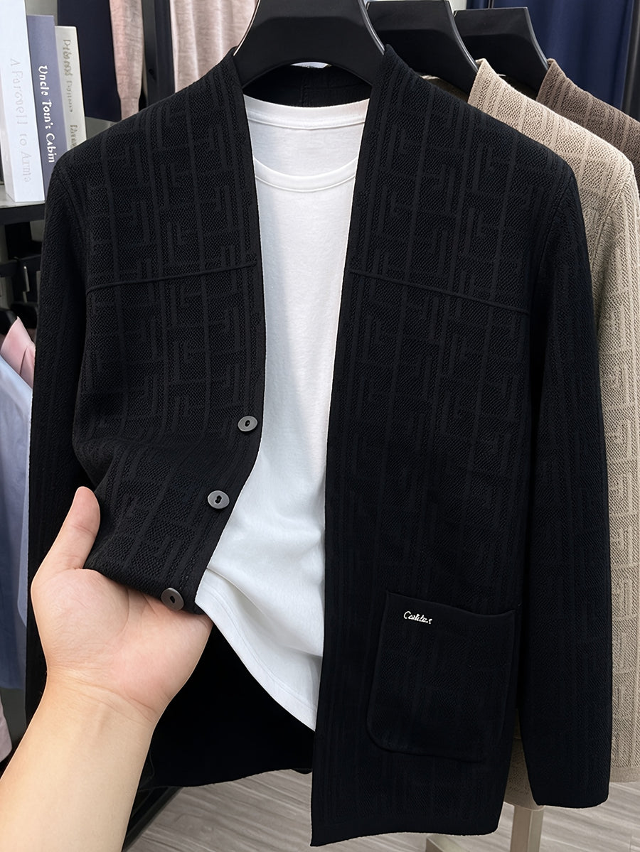 Men'S 1pc V-Neck Knit Cardigan Sweater Jacket Casual Outerwear Pullover - Black