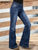 Women's Stretchy Straight-Leg Jeans - Comfortable & Fashionable, Classic Blue Wash Denim with Pocket Detail, All-Season Casual Wear - Deep Blue