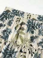 Women's Long Printed Layered Skirt, Non-stretch Fabric, Elastic Waist, Flowy Maxi Dress for Summer Vacation - Green