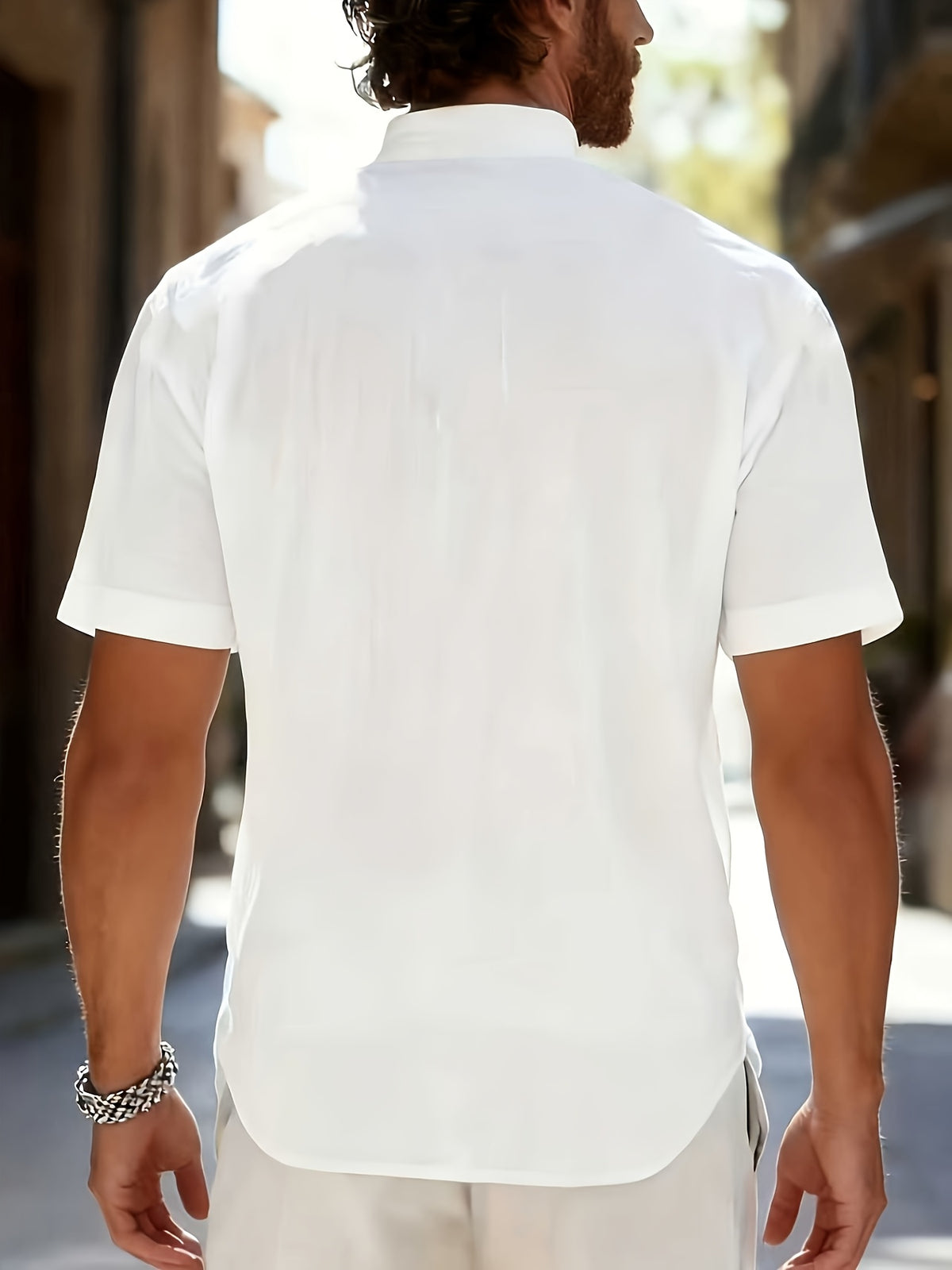 Men'S Stylish Polo Collar Linen Breathable Comfortable Casual Short-Sleeve Shirt - White