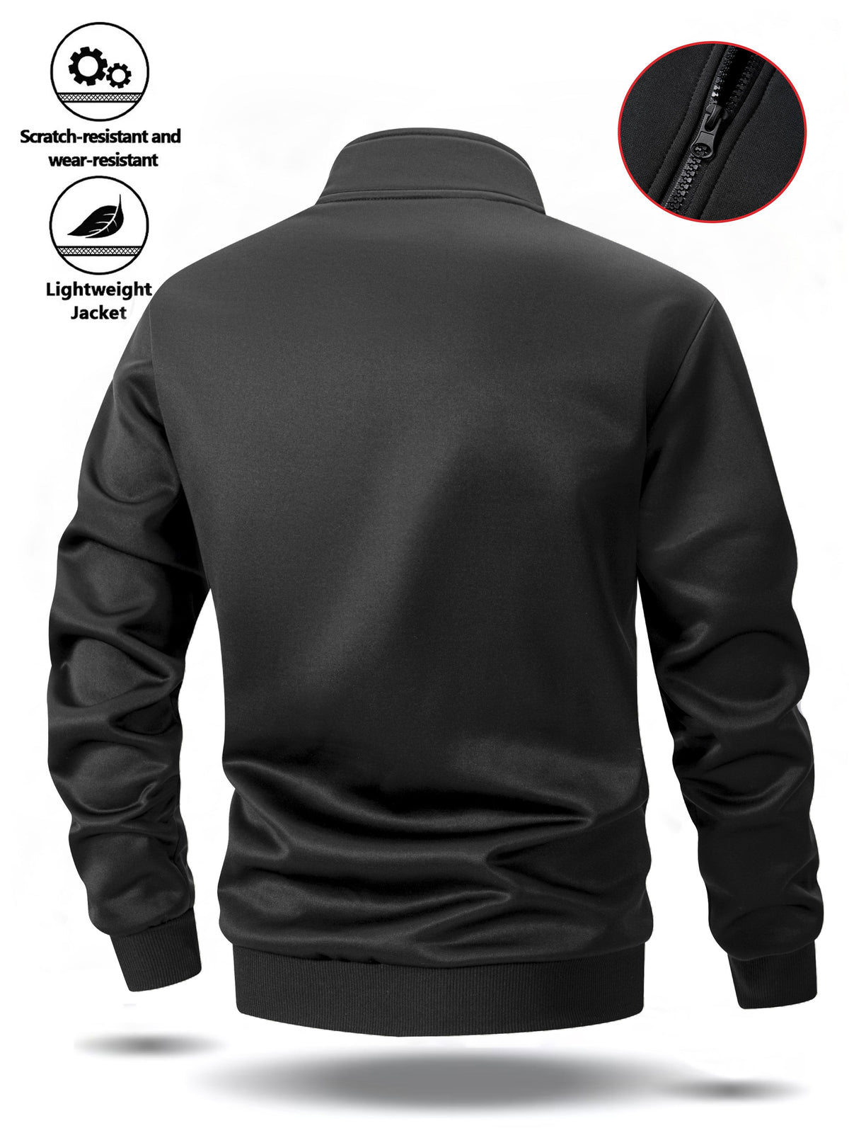 Easy Men'S Stand-Collar Sports Cardigan, Two-Tone Contrast Striped Stiff Jacket with Minimalist Chest Line Print, Suitable for Outdoor Camping Hiking Fitness Daily Commute Long-Sleeve Jacket - Black And Red