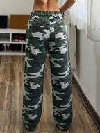 Women's Street Style Camouflage Print Multi-Pocket Denim Pants - Mixed colors