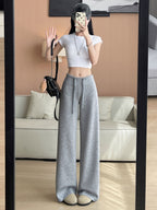 Women's Summer Lightweight 2025 New Straight-Leg Sweatpants, Loose Lazy Casual Wide Leg Pant for Petite - Grey