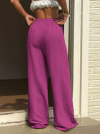 Solid Color Wide-Leg Pants, Breathable Thin Straight-Leg Casual Trousers, Loose-Fitting Women's Pants (with Text) - Fuchsia