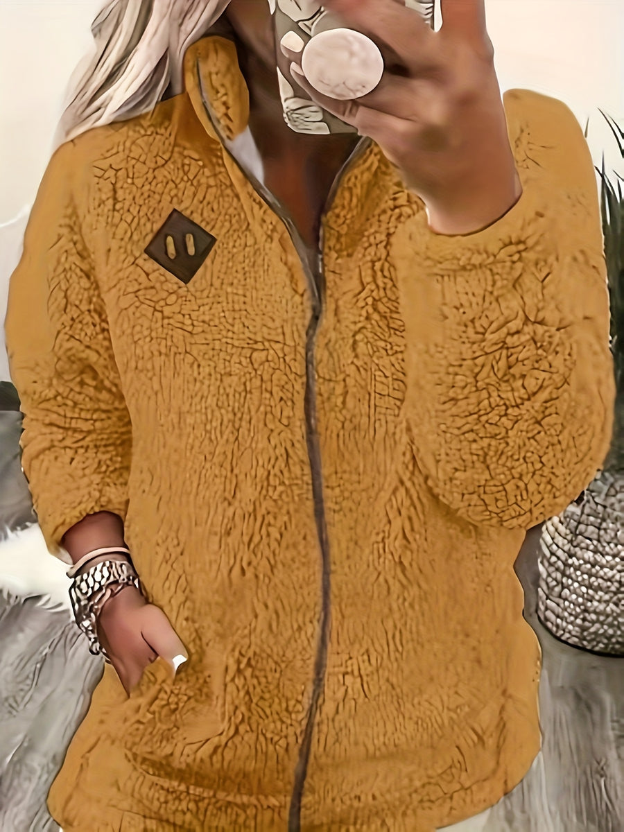 Women'S Faux Small Stand Collar Thick Jacket Coat - orange yellow
