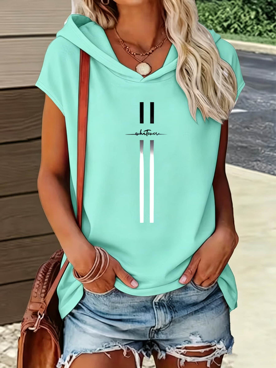 New Summer Thin Single-Side Printed Hooded Tank Top Women, Loose Casual Slim Sleeveless Hoodie Top - Viridity