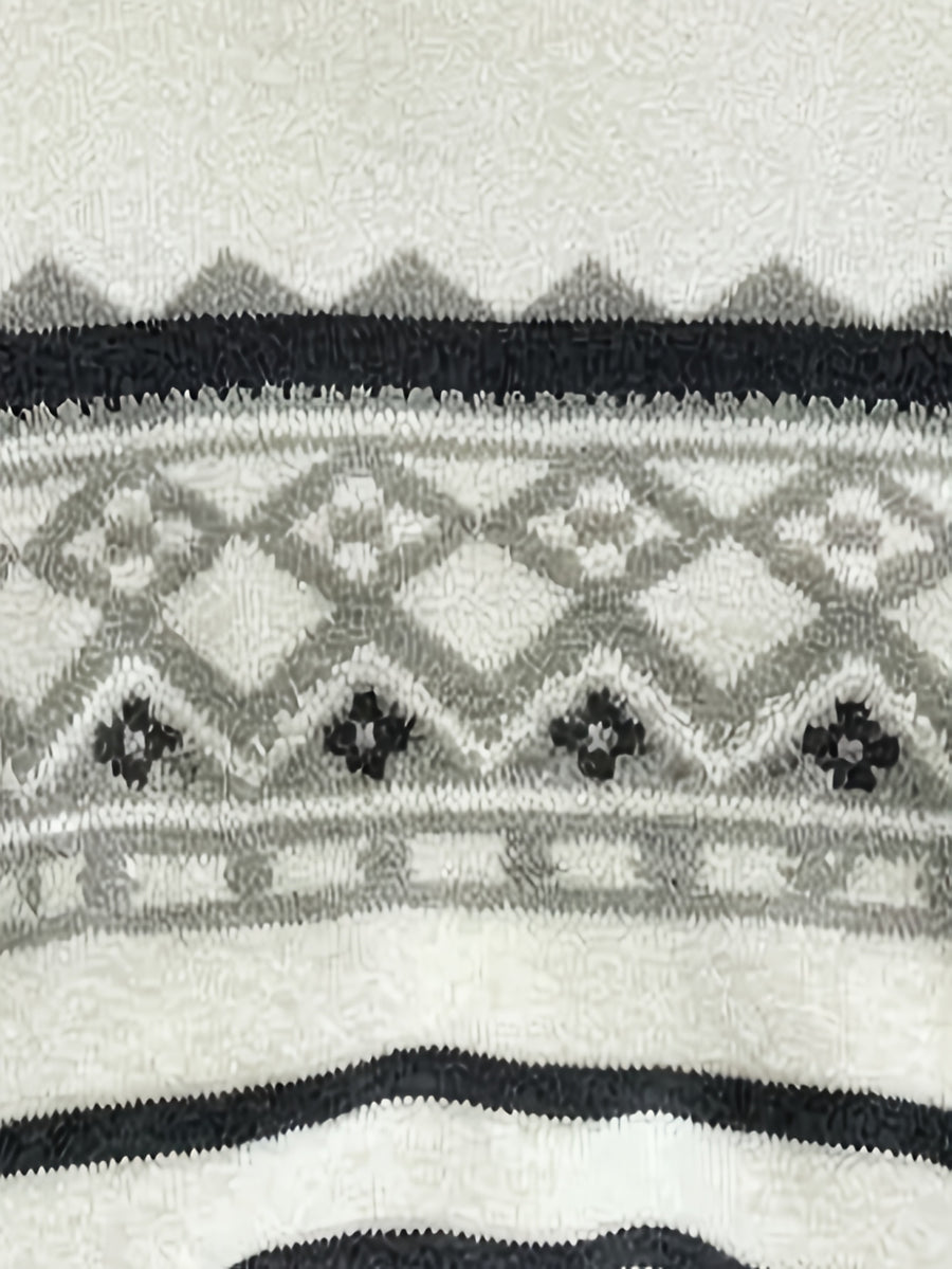 SENMEIGUO New Men's Semi High Neck Knitted Sweater with Fashionable Patterns for Autumn and Winter, Warm and Casual Base Top - White