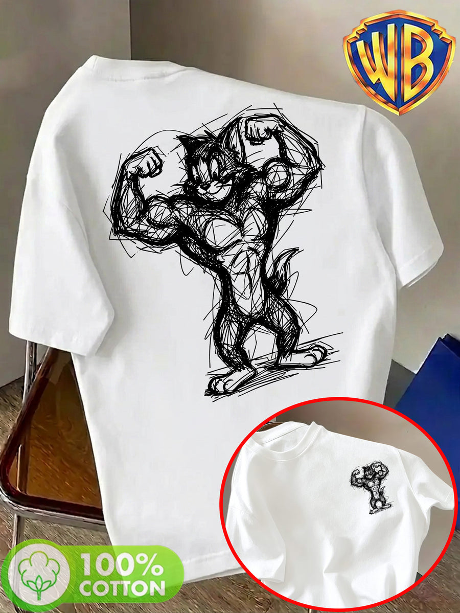 Warner Authorized License] Unisex Summer Loose Round Neck Short Sleeve T-Shirt, Suitable for Daily Commute Street Outings City Travel And Friend Gatherings Fitness Wear - White