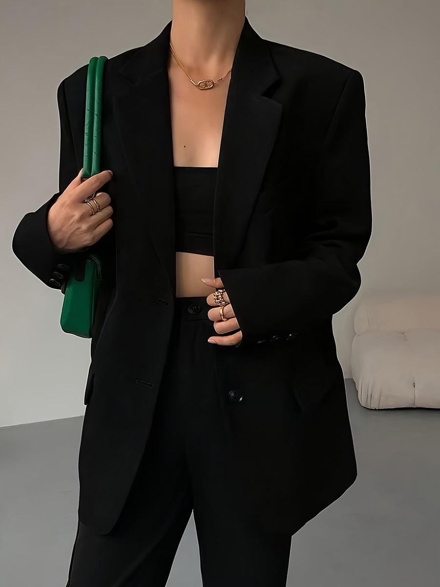 Fashion Women'S Elegant Suit Coat Stylish Women'S Open Front Cardigan Commuter Versatile Single Breasted Long Sleeve New Casual Blazer - Black