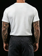 [Josh Mei OBM] Men'S Round Neck Pocket Ruffled Short Sleeve T-Shirt, Summer Slim Fit Solid Basic Top, Casual Urban Commuter Men'S Wear - White