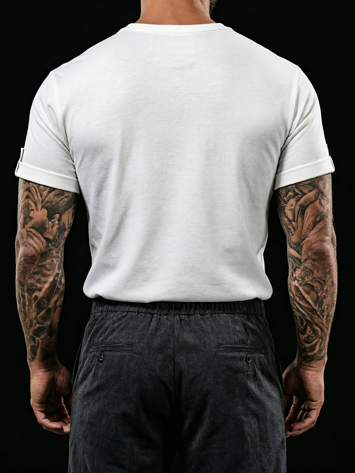 [Josh Mei OBM] Men'S Round Neck Pocket Ruffled Short Sleeve T-Shirt, Summer Slim Fit Solid Basic Top, Casual Urban Commuter Men'S Wear - White