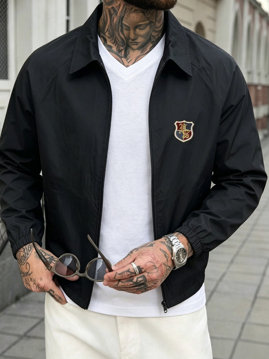 [Villa Le Water OBM] Autumn Men'S Badge Embroidered Shield Blazer, Suitable for Work, Outdoor Wear - Black