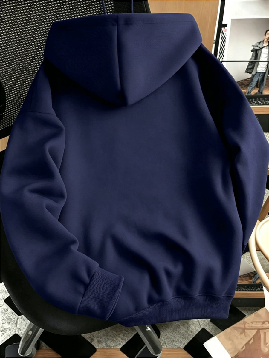 Men'S Chest Mini Small Label Print Hooded Sweatshirt Basic All-Match Men'S Black Pullover Long Sleeve Hoodie - Navy Color