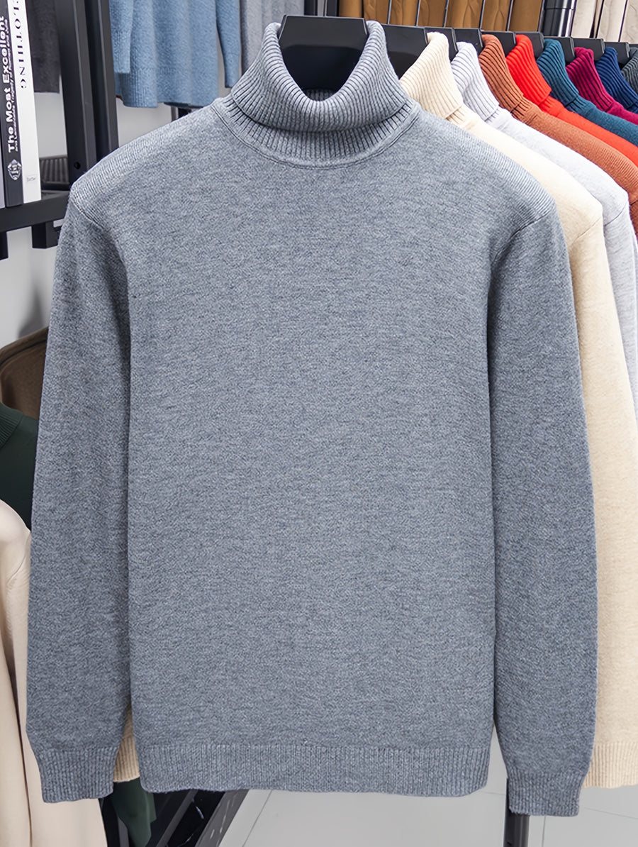 Men'S Autumn Winter Turtleneck Sweater, 10 Colors Available Solid Basic Style Elastic Warm Ribbed Cuff Casual Slim Fit Base Layer Pullover, Knit - Medium Gray