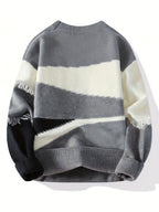 Men'S Color Block Fringe Sweater - Soft Knit Loose Fit Long Sleeve Winter Warmth - Grey