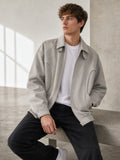 1pc Men's Collar Jacket - Loose and Casual American Style Men's Jacket - Pure Color Men's Genderless Style Jacket - Popular Design with Zipper - Spring and Autumn Season. Comfortable, Breathable and Soft. Suitable for Daily Wear and Parties. - Grey