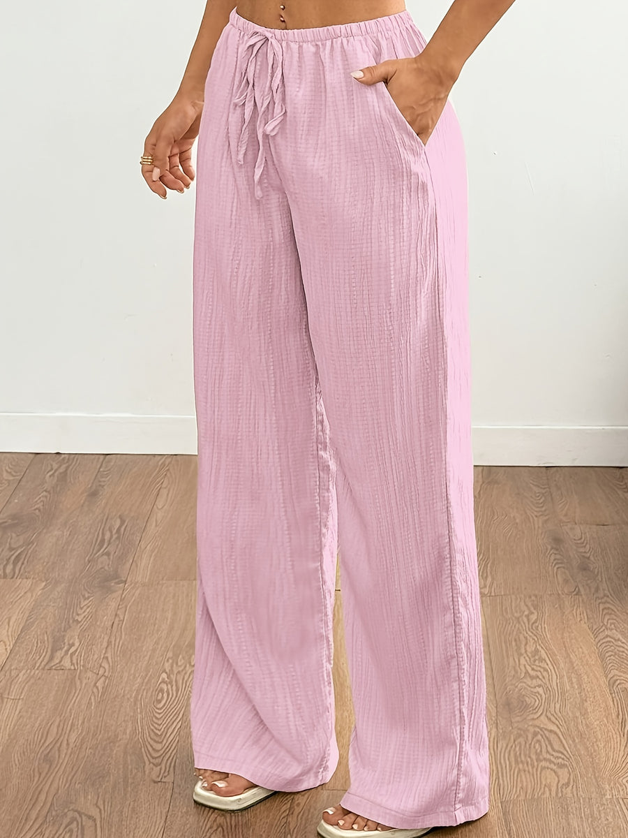 Women's Plus Size Elegant Loose-Fit Wide- Sleep-Pants - Soft Stretch Lazy-Wake Bed Pants Suitable for Home, Travel & Pajamas - Machine Washable Year-Round Comfortable Nightwear (Non-) - Powder 1