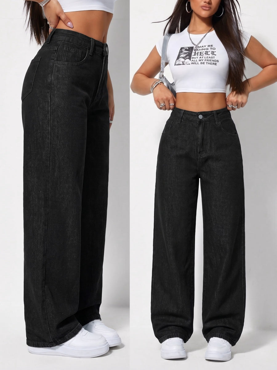 Women's Casual Distressed Elastic Waist Jeans - Deep Grey